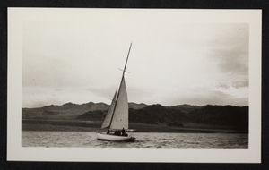 Photograph of a sailboat on Lake Mead, circa 1935-1950