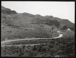 Photograph of mountain road between Kingman, Arizona and Nevada border, circa 1940s