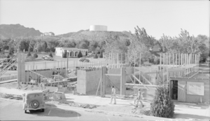 Film transparency showing building construction in Boulder City, Nevada, circa 1930s-1940s