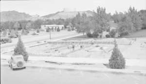 Film transparency of construction in Boulder City, Nevada, circa 1942-1940s