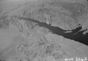 Film transparency showing aerial view of Hoover Dam, circa 1930s