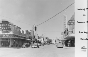 Film transparency showing Fremont Street, Las Vegas, circa 1940s