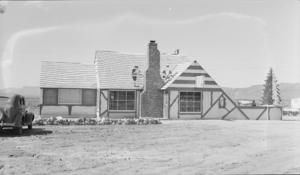 Film transparency of the Santa Claus Service Station in Arizona, circa late 1940s
