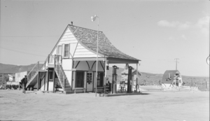 Film transparency of the Santa Claus Service Station in Arizona, circa late 1940s