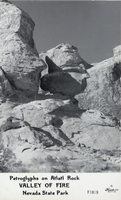 Postcard of petroglyphs on Atlatl Rock, Valley of Fire, Nevada, circa 1930s-1950s