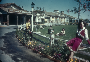 Slide of people outside the Last Frontier Hotel, Las Vegas, circa 1940s-1950s