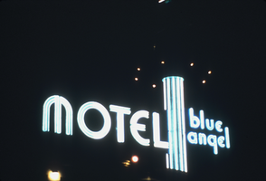 Slide of the neon sign for the Blue Angel Motel, Las Vegas, 1986
