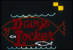 Slide of a neon sign for Davy's Locker bar Las Vegas, circa 1980s