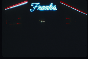 Slide of a neon hot dog stand sign, Las Vegas, circa 1980s