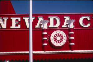 Slide of the neon signs on the Nevada Club exterior, Laughlin, Nevada, 1986