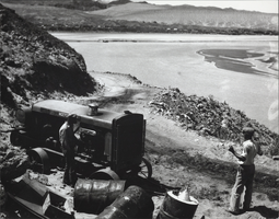 Photograph of men working on Hoover Dam, circa 1931