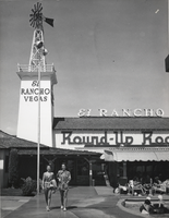 Photograph of two women in the pool area of the El Rancho Vegas, Las Vegas, circa 1950s