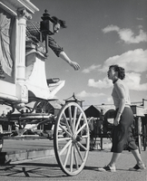 Photograph of tourists with a stagecoach in Last Frontier Village, Las Vegas, circa 1950s