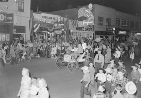 Film transparency of Helldorado Parade procession at night, Las Vegas, circa mid 1930s