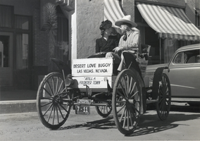 Photograph of Dutch Goerman and a woman at the Helldorado parade, Las Vegas, circa 1930s