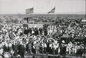 Slide of a crowd at the Boulder Junction near Las Vegas, September 1930