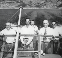 Photograph of officials on boat at Lake Mead, Hoover Dam, July 18, 1951