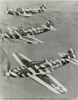 Black-and-white photograph of the Las Vegas Flexible Gunnery School planes in flight, mid 1940s