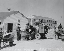 Black-and-white photograph of construction workers at the Nellis Air Force Base, Nevada, July 21, 1941