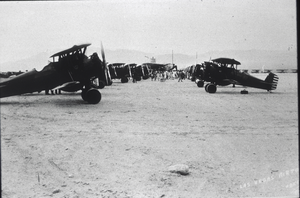 Black-and-white photograph of Slide of the first mail plane in Las Vegas, April 17, 1926