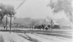 Film transparency of Fourth Street in the snow, Las Vegas, January 10, 1930