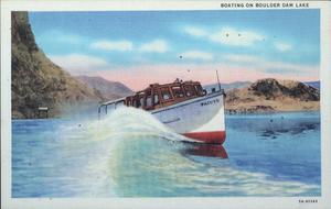 Postcard of a boat on Lake Mead, circa late 1930s