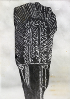 Photograph of an incised stone, circa mid 1970s