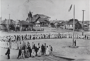 Photograph of the Las Vegas School flag pole ceremony, circa mid 1910s