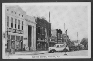 Postcard of the business district of Fairhope, Alabama, circa 1930s