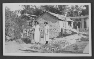 Black-and-white photograph of Mayme Stocker and Nora Van Levy at Las Vegas Ranch, Las Vegas, Nevada, circa 1920s-1930s