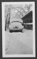 Black-and-white photograph of a snow-covered car, Las Vegas, Nevada, circa 1939