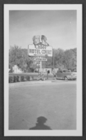 Black-and-white photograph of Chief Hotel Court sign, Las Vegas, Nevada, circa 1940s