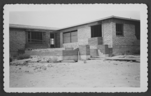 Black-and-white photograph of construction on Harold Stockler's house, Las Vegas, Nevada, circa 1950s-early 1960s