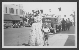 Black-and-white photograph of Stocker family members in costume at the Helldorado Parade, Las Vegas, Nevada, 1934