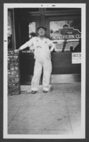 Black-and-white photograph of Oscar Stocker in costume at the Helldorado Parade, Las Vegas, Nevada, 1934