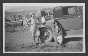 Black-and-white photograph of Kathy Pickett and Mayme Stocker, Mount Charleston, Nevada, circa 1910s-1930s