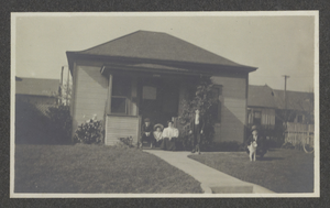 Black-and-white photograph of Stocker family and house, Los Angeles, California, March 15, 1908