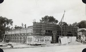 Photograph of construction of an office building on Fremont Street, Las Vegas, Nevada, circa 1920s-1930s