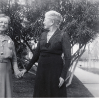 Photograph of Delphine Squires and Alice MacFarland at Indian Springs Ranch, Nevada, 1947