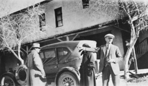 Film transparency of men and women at the Greenwoods Hotel in Beatty, Nevada, circa early 1900s