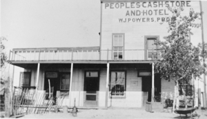 Film transparency of the Peoples Cash Store and Hotel in Beatty, Nevada, circa early 1900s