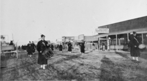 Film transparency of a band performing on Fremont Street, Las Vegas, 1905