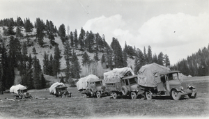 Photograph of Union Pacific Railroad trucks, circa late 1920s-1930s