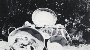 Photograph of Helen J. Stewart's basket collection, circa 1910s