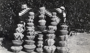Photograph of Helen J. Stewart's basket collection, circa 1910s