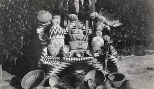 Photograph of Helen J. Stewart's basket collection, circa 1910s