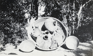 Photograph of Helen J. Stewart's basket collection, circa 1910s