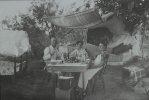 Slide of family at Las Vegas Creek, Nevada, circa early 1900s