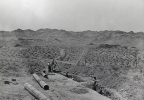Photograph of water pipe being laid near Boulder City, Nevada, 1931