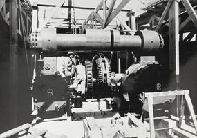 Photograph of a man working on Hoover Dam, 1931